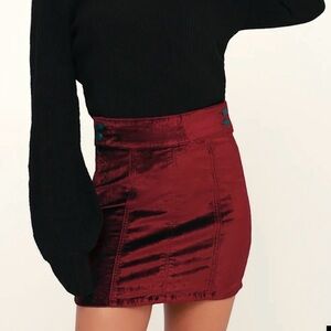 Free People Rich Red Velvet Mini Skirt